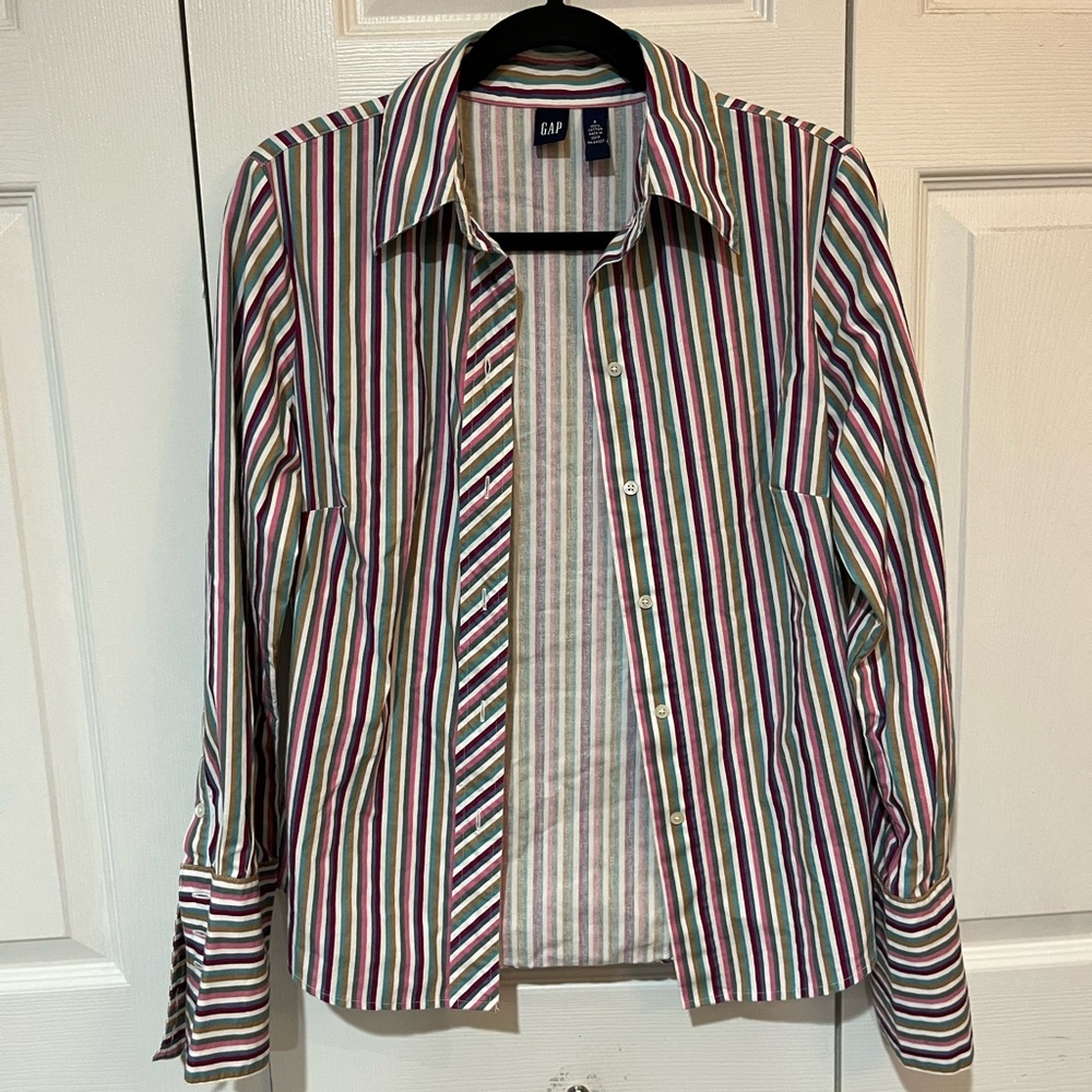 GAP Burgundy Striped Button Down Shirt with French Cuffs